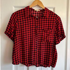 Love Notes Red and Black Buffalo Plaid Button Front Crop Top